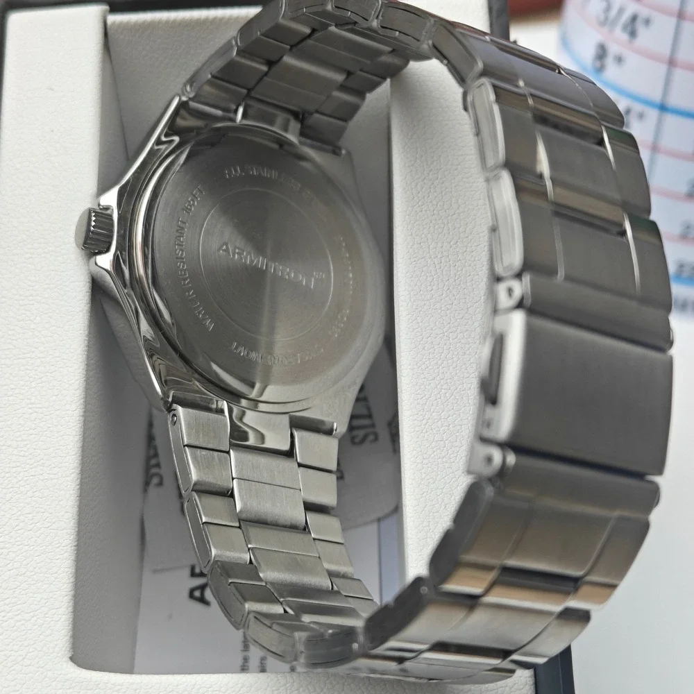 Men's Armitron Silver Tone Stainless Steel Scuba Diver Watch Date Blue Dial New